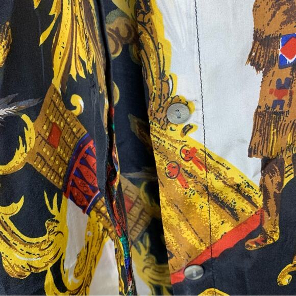 Tribes for her vintage 100% silk long sleeve print button down blouse native S - Picture 5 of 7